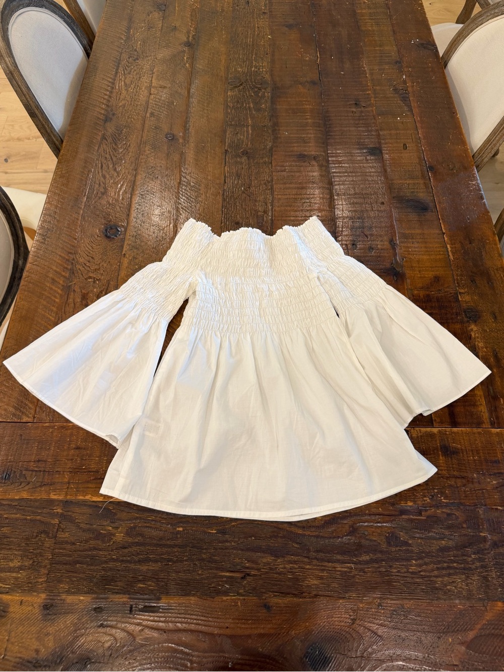 Max Studio White Smocked Off-The-Shoulder Cotton Top